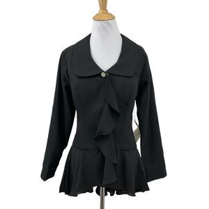 LT LanTing Bride Blazer Womens 6 Black Cascading Ruffle Front Peplum Hem Padded